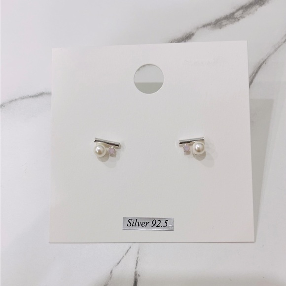 Pearl & Pink Stone Sterling Silver Earrings - Picture 2 of 3